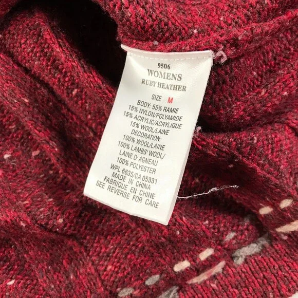 Woolrich Sweater Womens Medium Heather Red Gray Quarter Zip Nordic Fair Isle - Picture 5 of 11